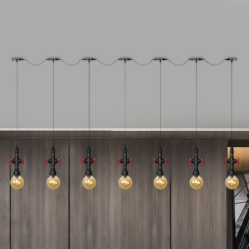Lustre multi-lumières en forme de sphère antique avec pendentif en verre ambré - Suspension LED en noir (3/5/7 ampoules)