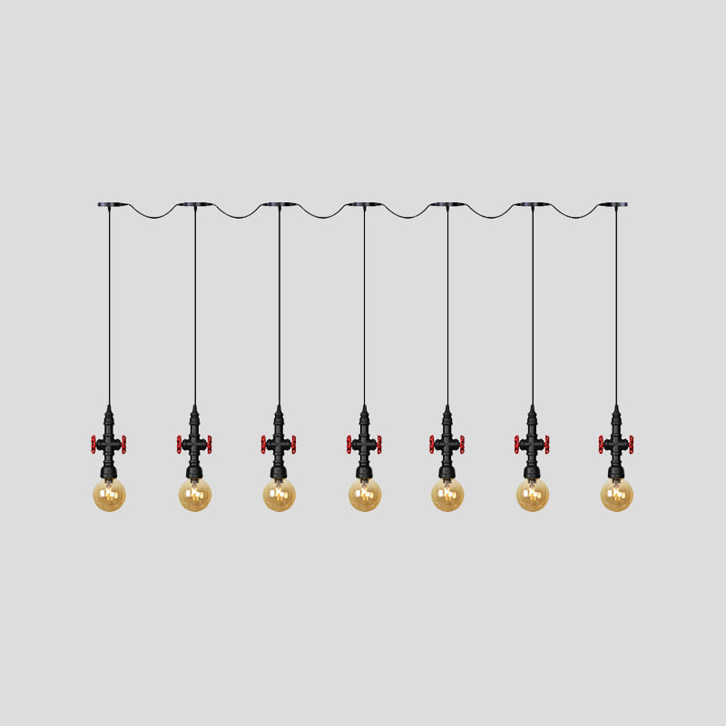Lustre multi-lumières en forme de sphère antique avec pendentif en verre ambré - Suspension LED en noir (3/5/7 ampoules)