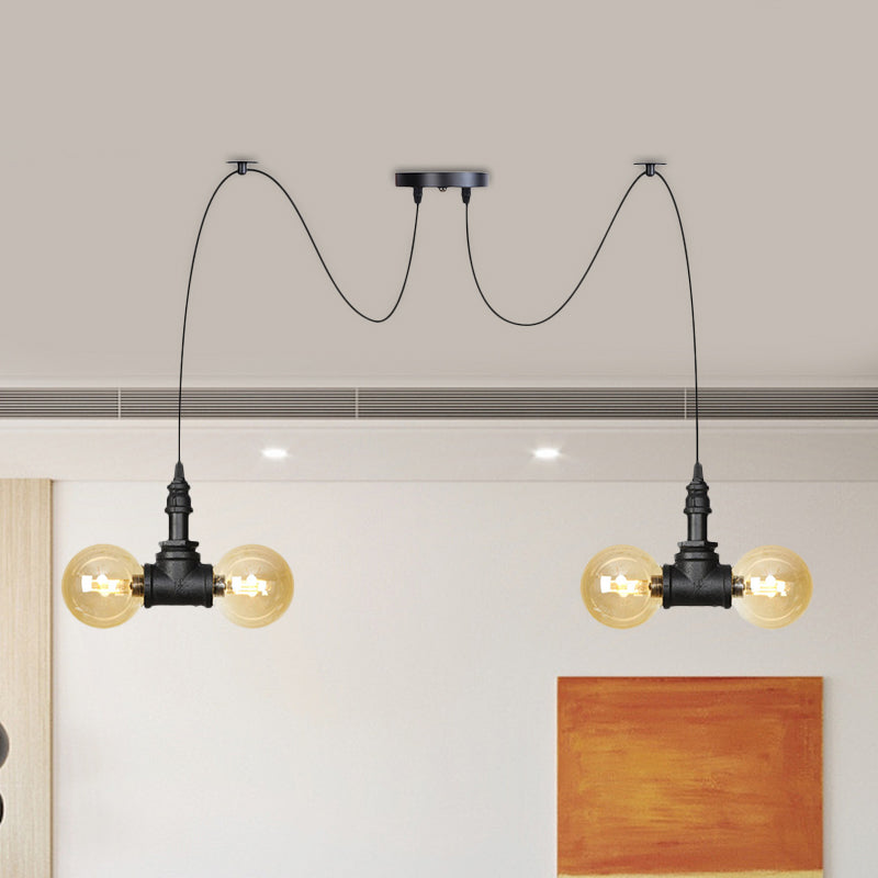 Lampe à suspension industrielle en verre ambré Orb - Luminaire suspendu multiple (4/6/12 ampoules) en noir