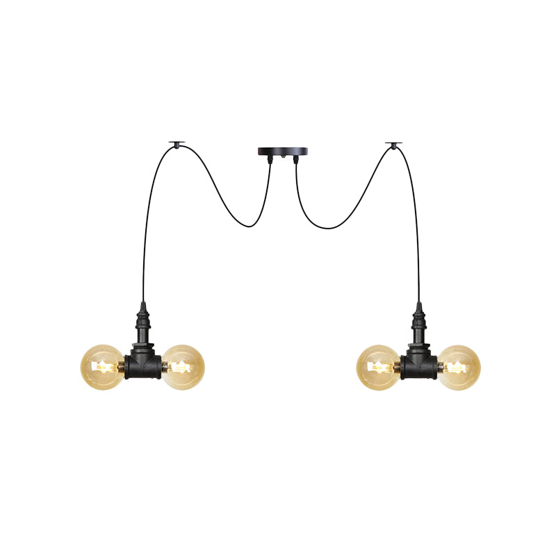 Lampe à suspension industrielle en verre ambré Orb - Luminaire suspendu multiple (4/6/12 ampoules) en noir