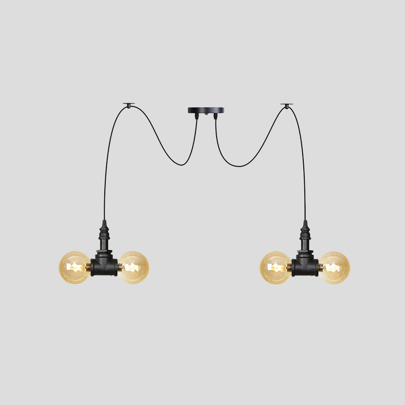 Lampe à suspension industrielle en verre ambré Orb - Luminaire suspendu multiple (4/6/12 ampoules) en noir