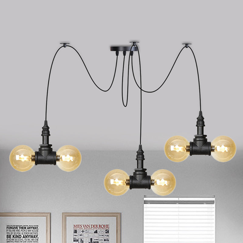 Lampe à suspension industrielle en verre ambré Orb - Luminaire suspendu multiple (4/6/12 ampoules) en noir