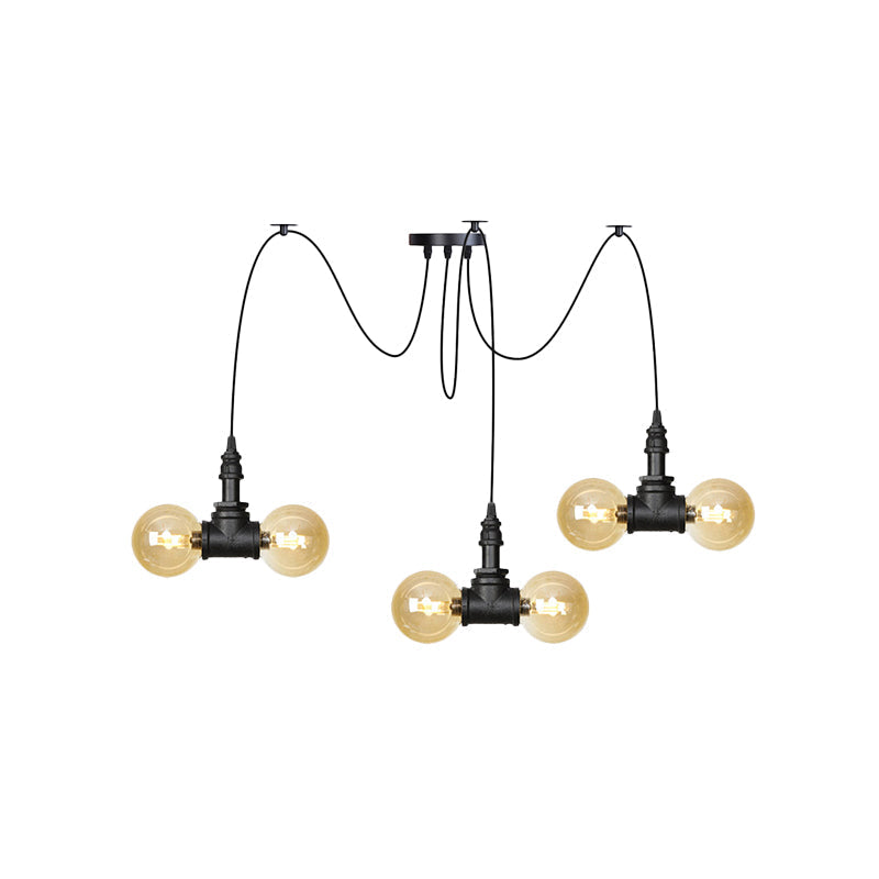 Lampe à suspension industrielle en verre ambré Orb - Luminaire suspendu multiple (4/6/12 ampoules) en noir