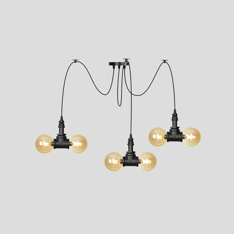 Lampe à suspension industrielle en verre ambré Orb - Luminaire suspendu multiple (4/6/12 ampoules) en noir