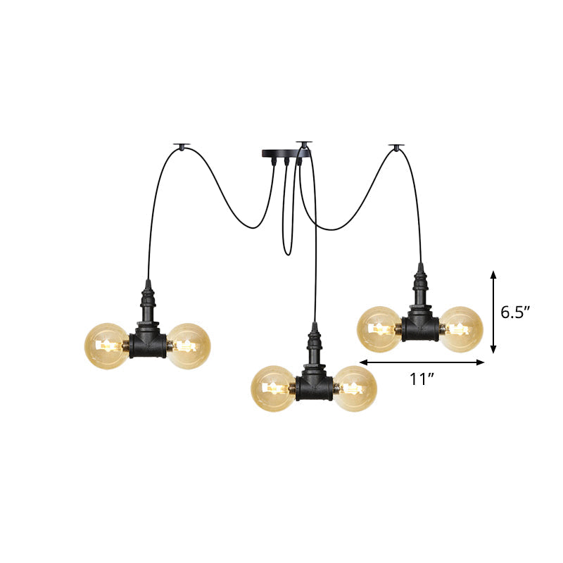 Lampe à suspension industrielle en verre ambré Orb - Luminaire suspendu multiple (4/6/12 ampoules) en noir