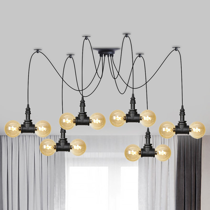 Lampe à suspension industrielle en verre ambré Orb - Luminaire suspendu multiple (4/6/12 ampoules) en noir