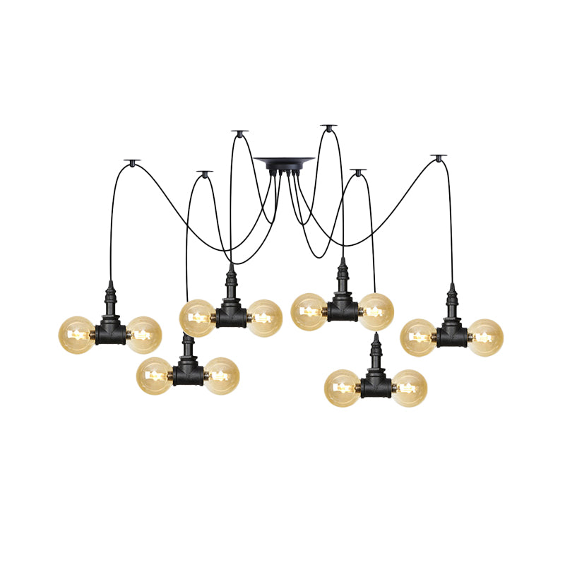 Lampe à suspension industrielle en verre ambré Orb - Luminaire suspendu multiple (4/6/12 ampoules) en noir