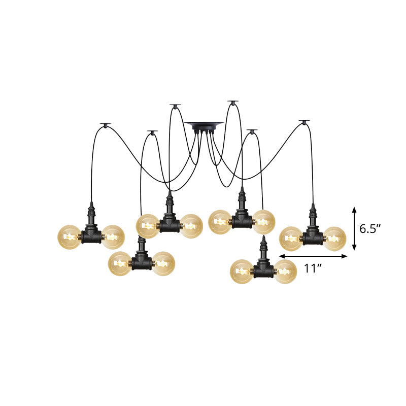 Lampe à suspension industrielle en verre ambré Orb - Luminaire suspendu multiple (4/6/12 ampoules) en noir