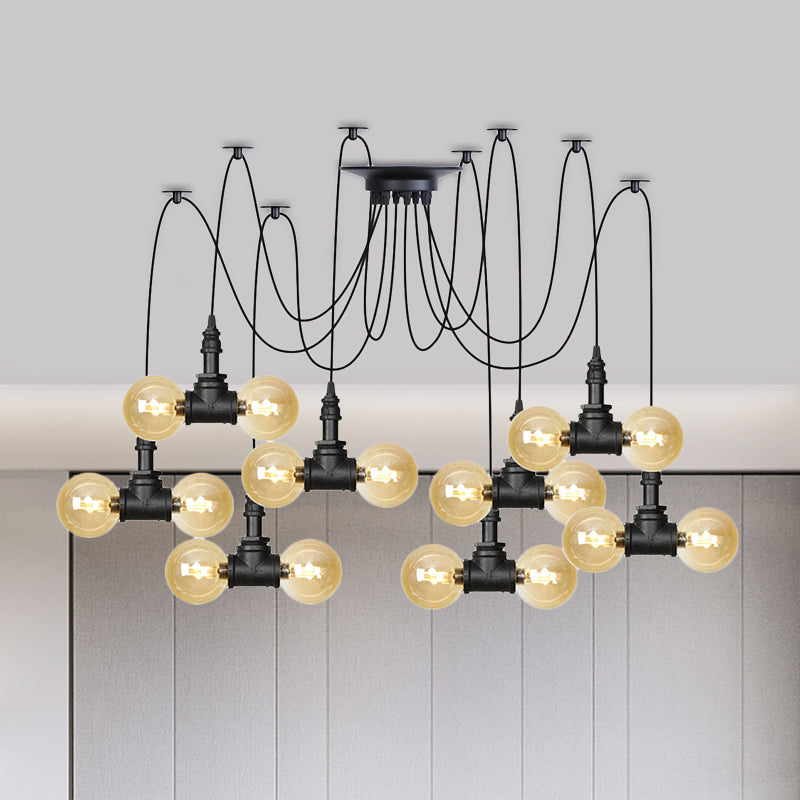 Lampe à suspension industrielle en verre ambré Orb - Luminaire suspendu multiple (4/6/12 ampoules) en noir