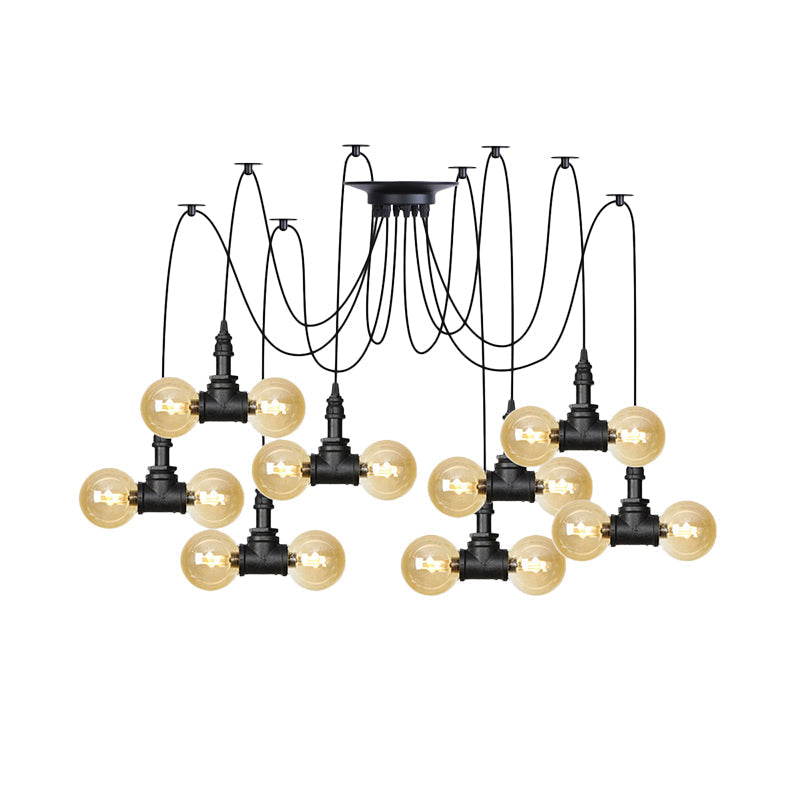 Lampe à suspension industrielle en verre ambré Orb - Luminaire suspendu multiple (4/6/12 ampoules) en noir