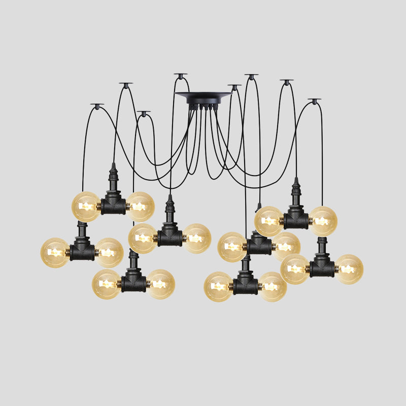 Lampe à suspension industrielle en verre ambré Orb - Luminaire suspendu multiple (4/6/12 ampoules) en noir