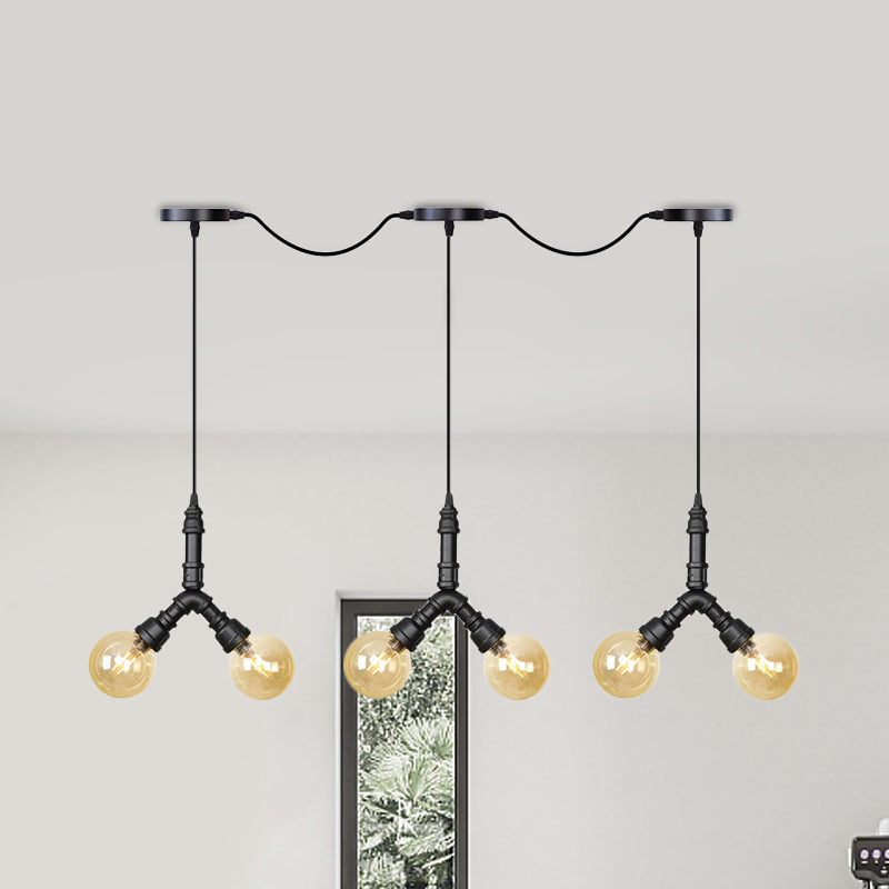 Luminaire suspendu vintage en verre ambré - Lampe suspendue à plusieurs ampoules LED avec 6/10/14 ampoules en noir