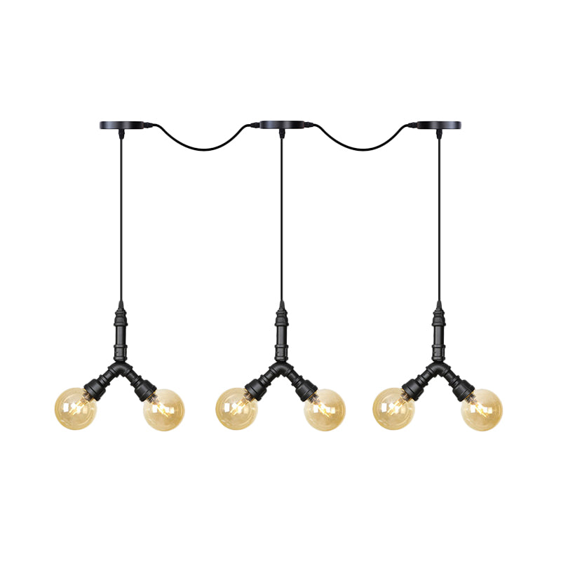 Luminaire suspendu vintage en verre ambré - Lampe suspendue à plusieurs ampoules LED avec 6/10/14 ampoules en noir