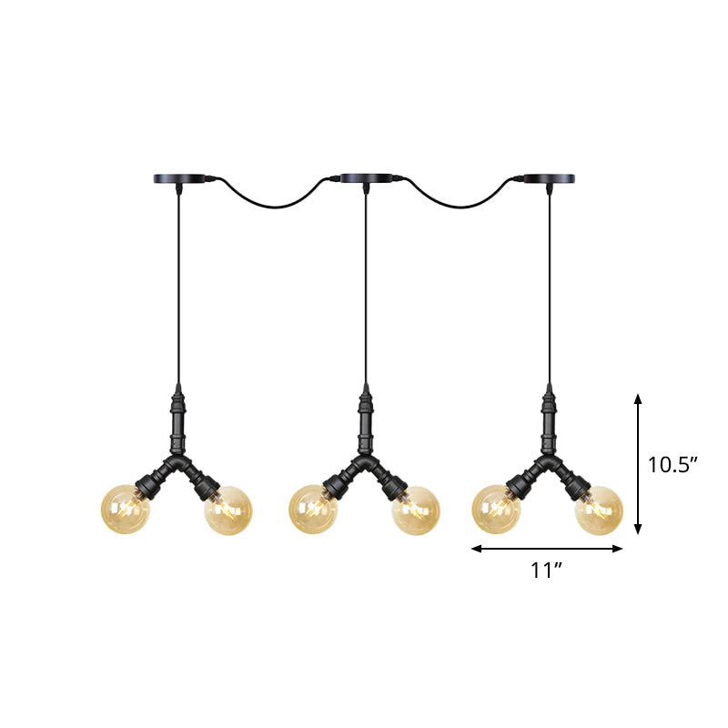 Luminaire suspendu vintage en verre ambré - Lampe suspendue à plusieurs ampoules LED avec 6/10/14 ampoules en noir