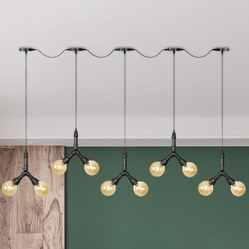 Luminaire suspendu vintage en verre ambré - Lampe suspendue à plusieurs ampoules LED avec 6/10/14 ampoules en noir