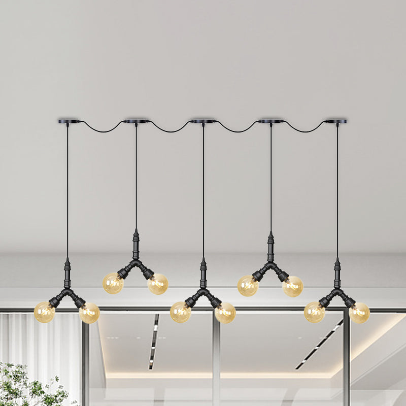 Luminaire suspendu vintage en verre ambré - Lampe suspendue à plusieurs ampoules LED avec 6/10/14 ampoules en noir