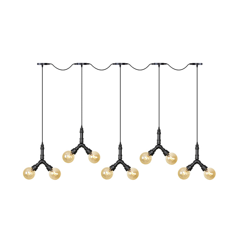 Luminaire suspendu vintage en verre ambré - Lampe suspendue à plusieurs ampoules LED avec 6/10/14 ampoules en noir