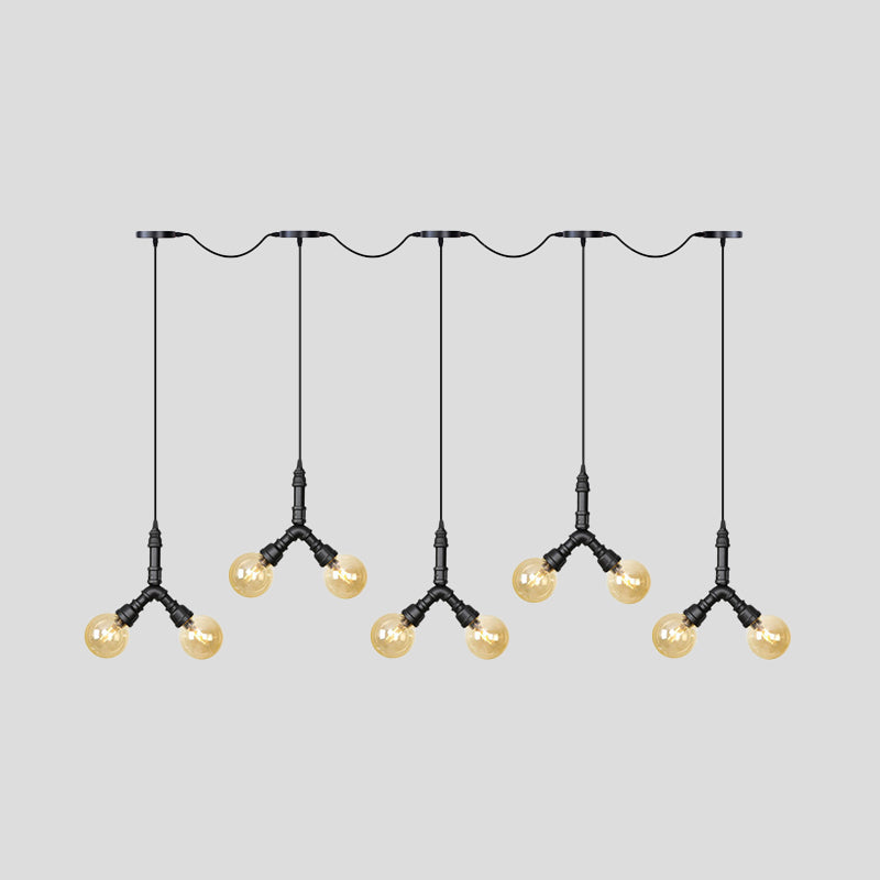 Luminaire suspendu vintage en verre ambré - Lampe suspendue à plusieurs ampoules LED avec 6/10/14 ampoules en noir