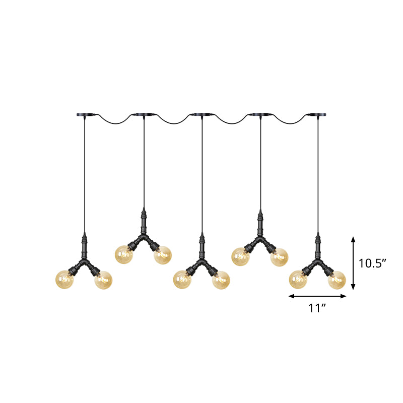 Luminaire suspendu vintage en verre ambré - Lampe suspendue à plusieurs ampoules LED avec 6/10/14 ampoules en noir