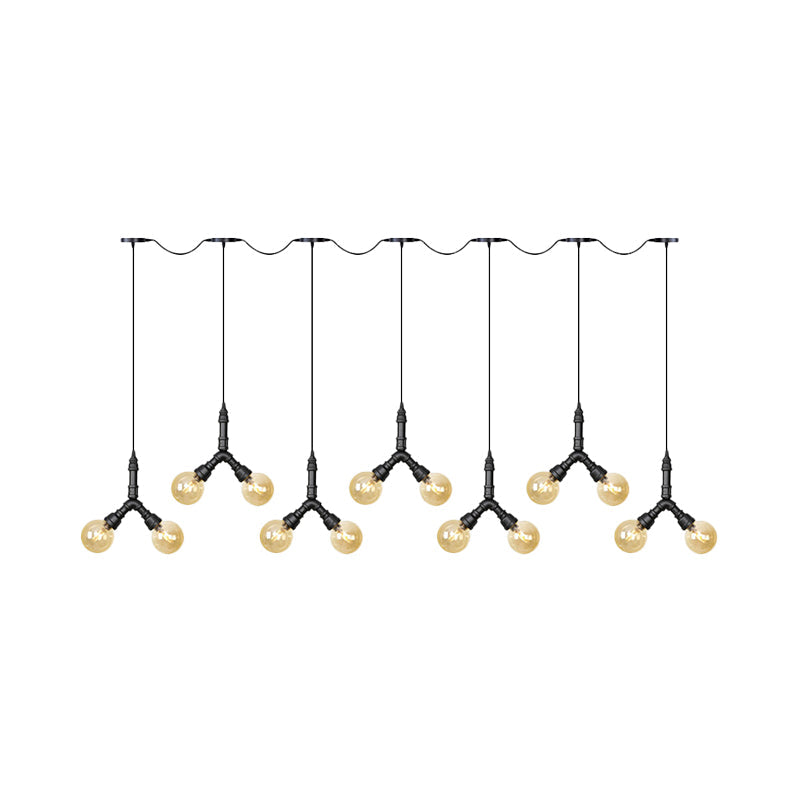 Luminaire suspendu vintage en verre ambré - Lampe suspendue à plusieurs ampoules LED avec 6/10/14 ampoules en noir