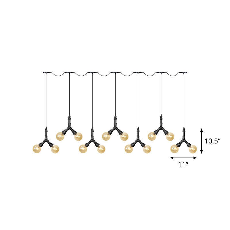 Luminaire suspendu vintage en verre ambré - Lampe suspendue à plusieurs ampoules LED avec 6/10/14 ampoules en noir