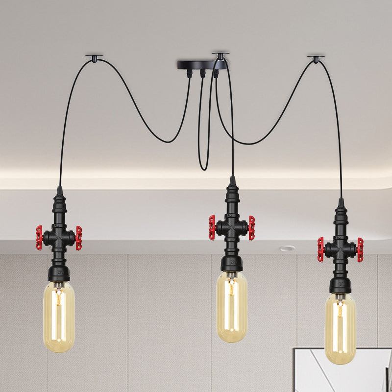 Vintage Amber Glass Pendant Light - 2/3/6-Light LED Suspension Lamp for Coffee Shops in Black