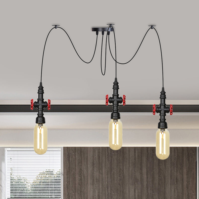 Vintage Amber Glass Pendant Light - 2/3/6-Light LED Suspension Lamp for Coffee Shops in Black
