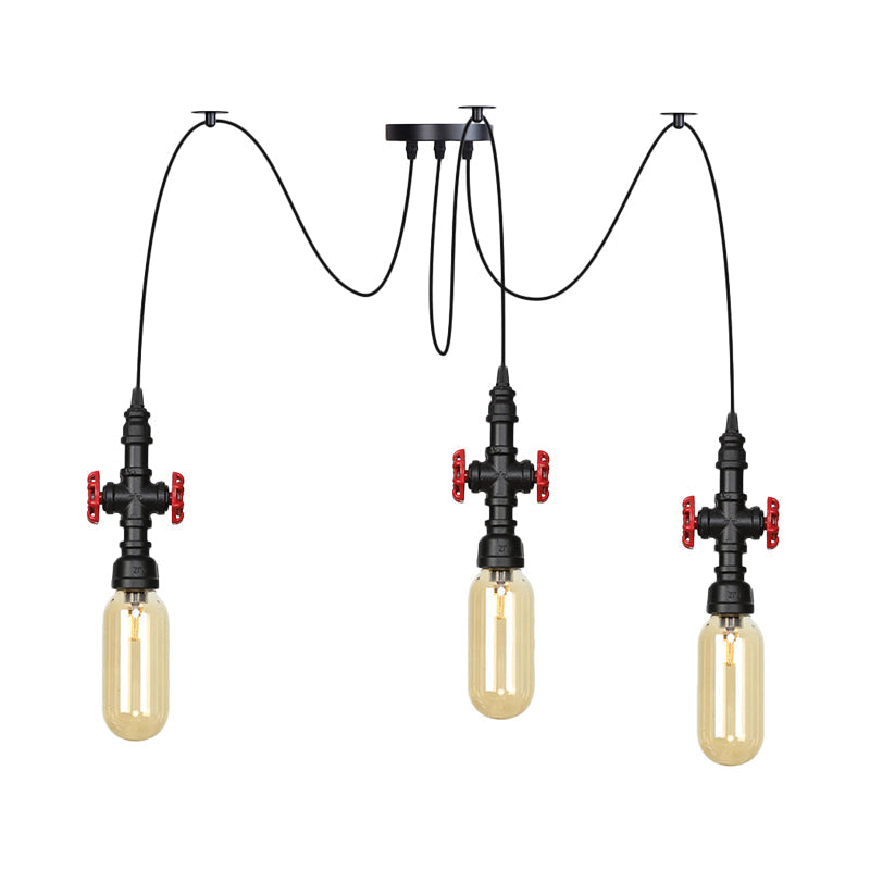 Vintage Amber Glass Pendant Light - 2/3/6-Light LED Suspension Lamp for Coffee Shops in Black