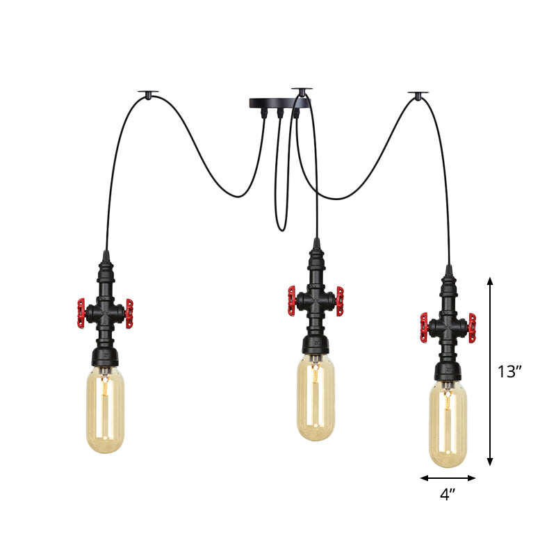 Vintage Amber Glass Pendant Light - 2/3/6-Light LED Suspension Lamp for Coffee Shops in Black