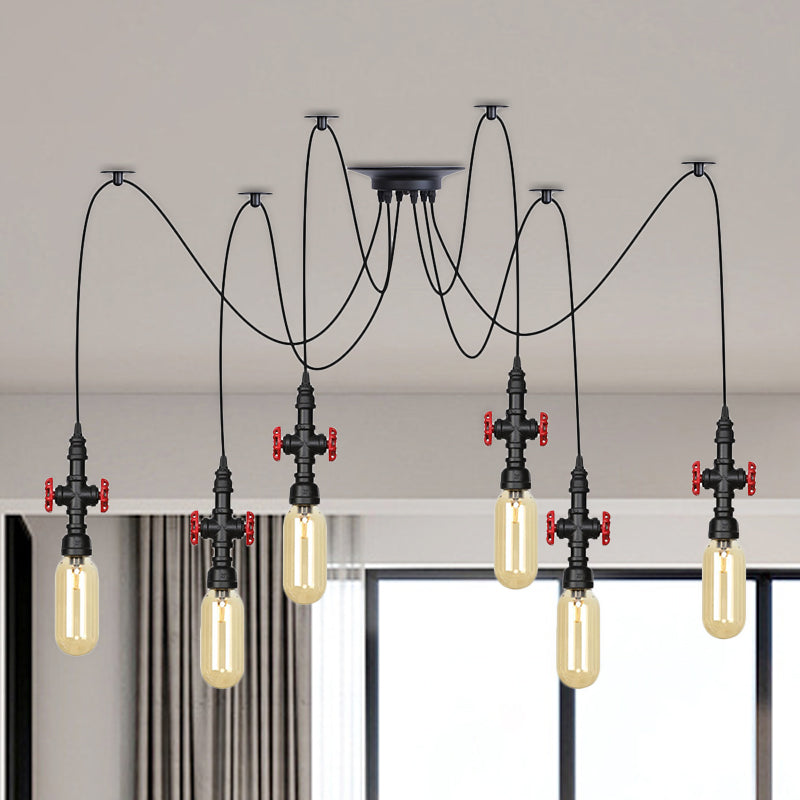 Vintage Amber Glass Pendant Light - 2/3/6-Light LED Suspension Lamp for Coffee Shops in Black