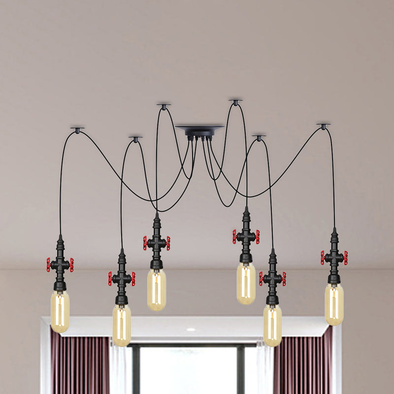 Vintage Amber Glass Pendant Light - 2/3/6-Light LED Suspension Lamp for Coffee Shops in Black