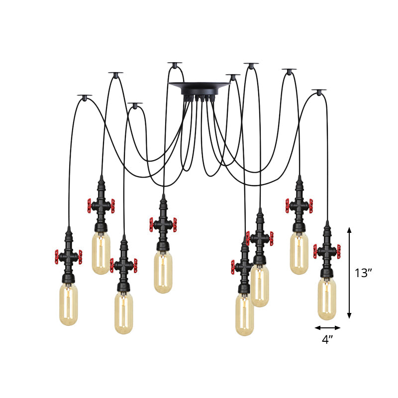 Vintage Amber Glass Pendant Light - 2/3/6-Light LED Suspension Lamp for Coffee Shops in Black