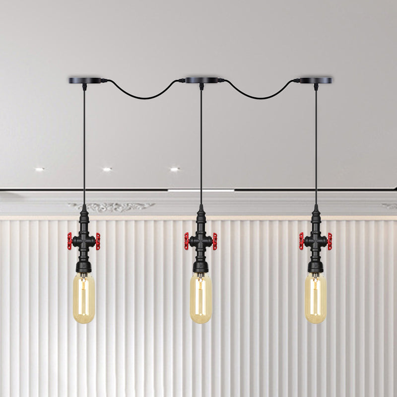 Industrial Amber Glass Tandem Multi-Pendant Hanging Lamp Kit - Black Capsule, 3/5/7-Light Design, Ideal for Restaurants