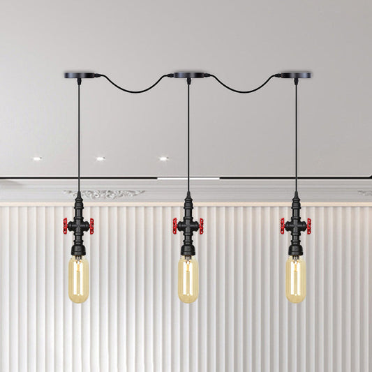 Industrial Amber Glass Tandem Multi-Pendant Hanging Lamp Kit - Black Capsule, 3/5/7-Light Design, Ideal for Restaurants