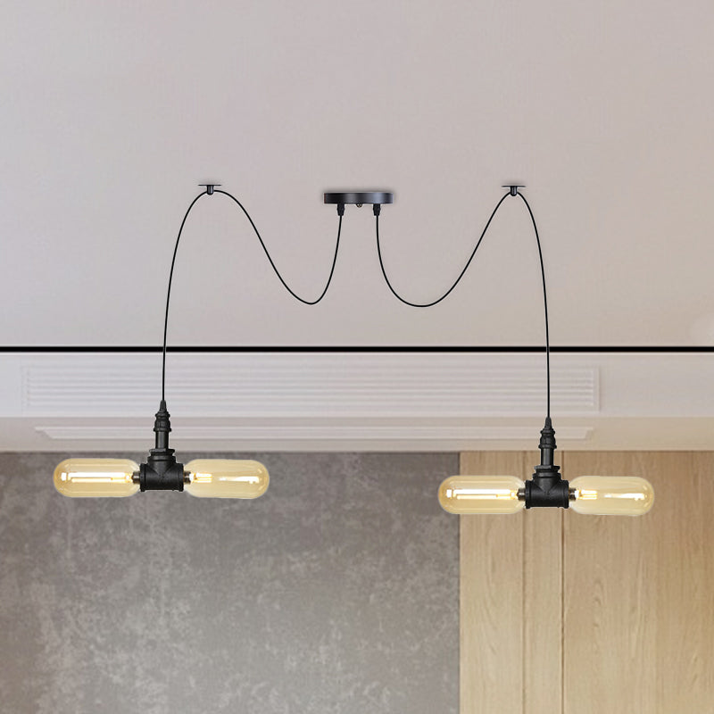 Vintage Black Capsule LED Pendant Lamp - Amber Glass, 4/6/12-Bulb, Restaurant Swag, Multi Ceiling Lighting
