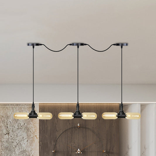 Antiqued LED Amber Glass Pendant Light – Black Hanging Capsule, 6/10/14-Light Tandem Multi Lamp