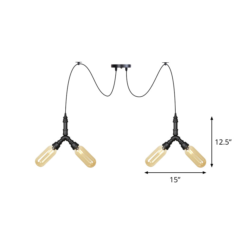 Plafonnier LED Swag en verre ambré - Lampe suspendue industrielle multiple à capsule (4/6/12 têtes) en noir