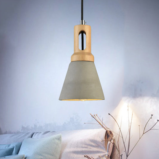 Lampe suspendue vintage en ciment à 1 ampoule avec barre en bois - Noir/Gris/Rouge