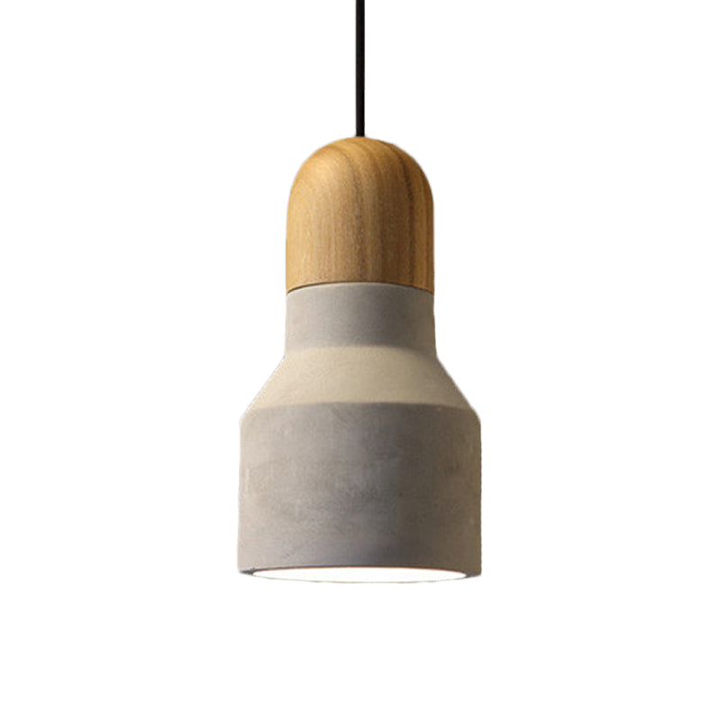 Lampe suspendue industrielle avec dessus en bois - Forme de cône/trapèze/canette gris ciment, 1 tête, 8,5"/10"/12" de hauteur