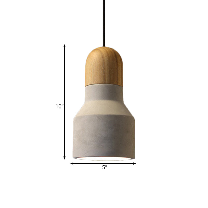 Lampe suspendue industrielle avec dessus en bois - Forme de cône/trapèze/canette gris ciment, 1 tête, 8,5"/10"/12" de hauteur