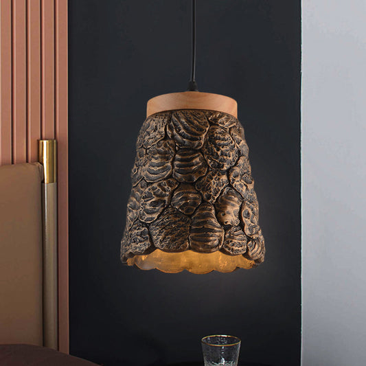 Luminaire suspendu en forme de coupe en ciment vieilli – Ensemble de lampe suspendue pour restaurant à 1 lampe, gris foncé/gris clair/bronze, design grumeleux