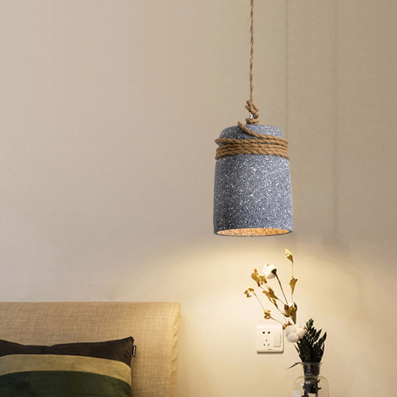 Cement Bell Pendant Light Antique Style with Rope Rod for Restaurant Ceiling in Black/Grey/White