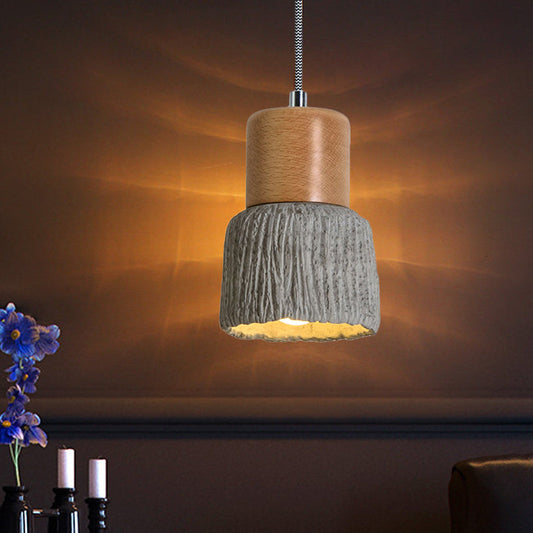 Plafonnier vintage en ciment gris et bois - Mini lampe suspendue en forme de coupe de 5"/5,5" de large