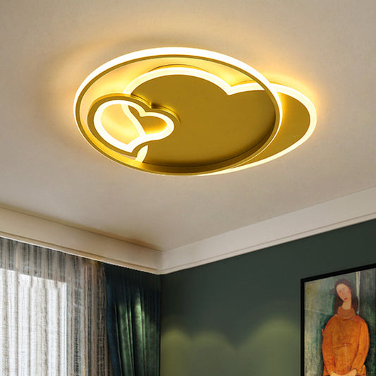 Plafonnier LED contemporain doré avec abat-jour en acrylique en forme d'étoile/cœur aimanté - Luminaire encastré pour salon
