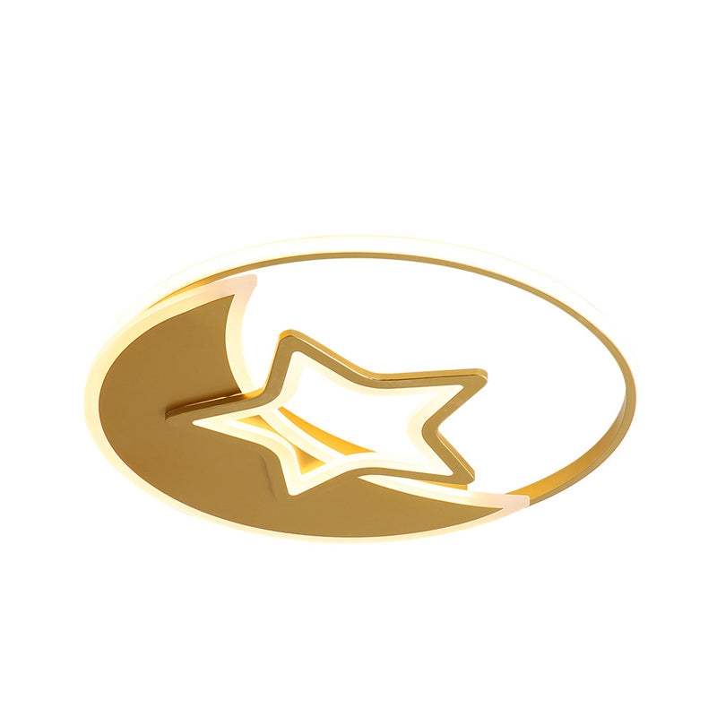 Contemporary Gold LED Ceiling Lamp with Star/Loving Heart Acrylic Shade - Flush Mount Fixture for Living Room