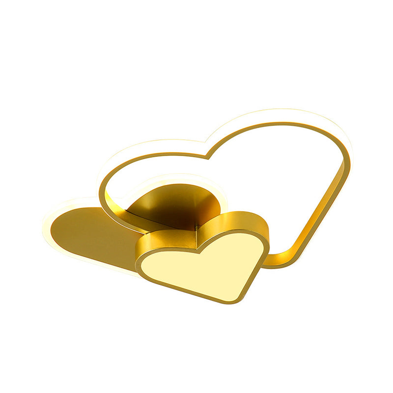 Modern Acrylic LED Gold Flush Mount Ceiling Light with Heart Design for Bedroom