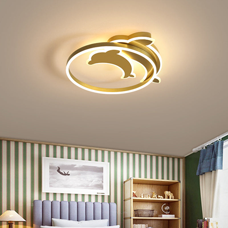 Contemporary Gold/Coffee Dolphin Flush Ceiling Light - LED Acrylic Flush Mount Fixture for Bedroom Lighting