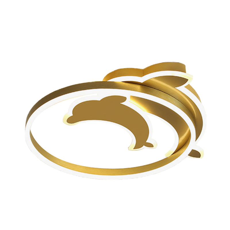 Contemporary Gold/Coffee Dolphin Flush Ceiling Light - LED Acrylic Flush Mount Fixture for Bedroom Lighting