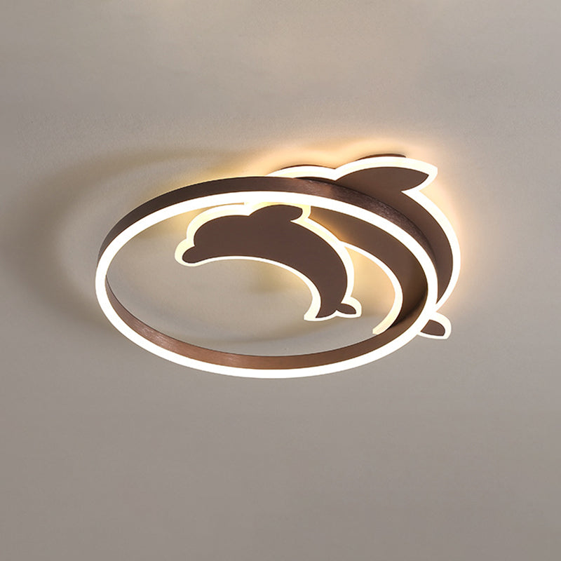 Contemporary Gold/Coffee Dolphin Flush Ceiling Light - LED Acrylic Flush Mount Fixture for Bedroom Lighting