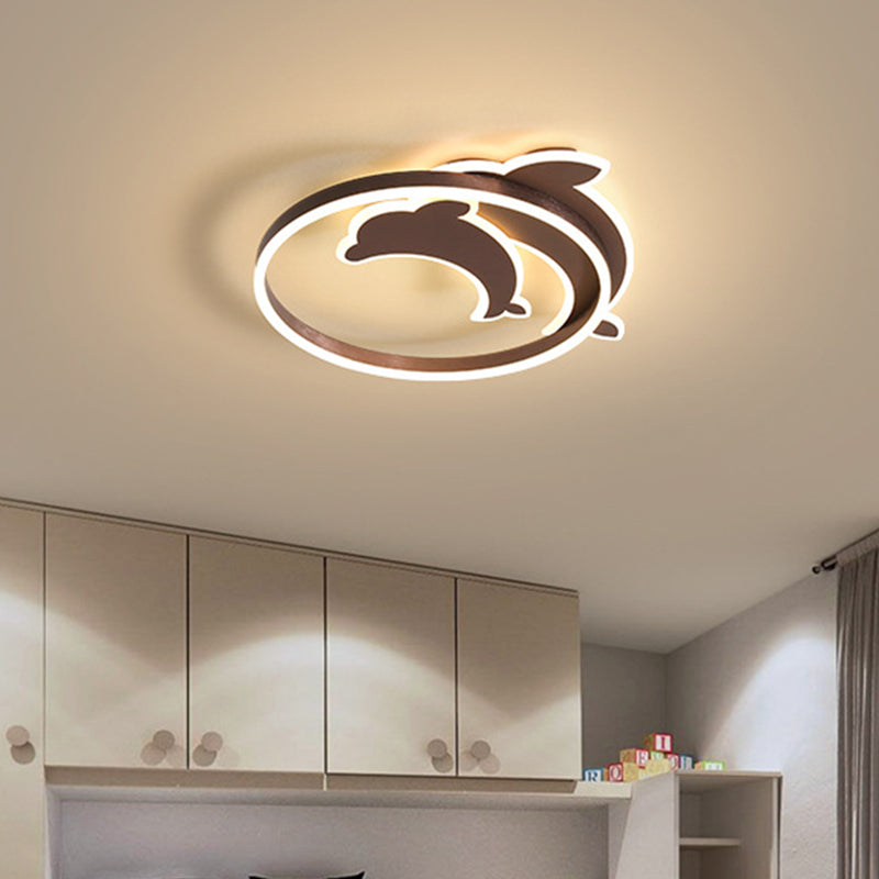 Contemporary Gold/Coffee Dolphin Flush Ceiling Light - LED Acrylic Flush Mount Fixture for Bedroom Lighting
